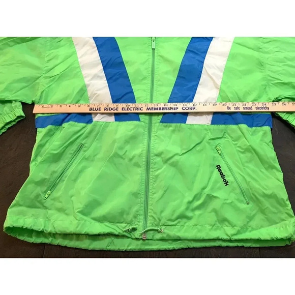 Vintage 90s Reebok Sport Color Block Neon Green Blue White Jacket Windbreaker XL - Picture 7 of 8